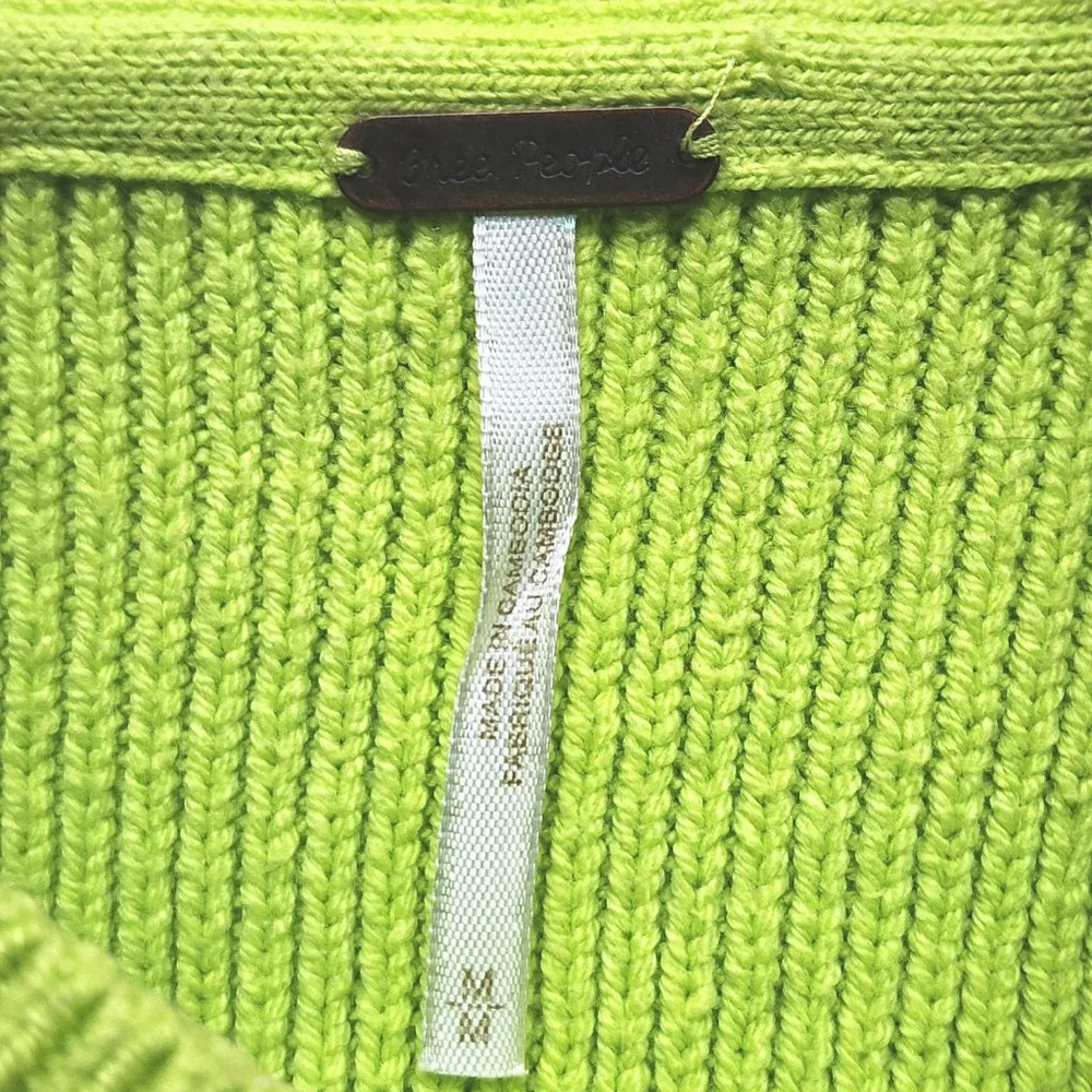 FREE PEOPLE Easy Street Ribbed Knit Tunic Oversized Sweater Citron Lime Green M - Picture 5 of 6